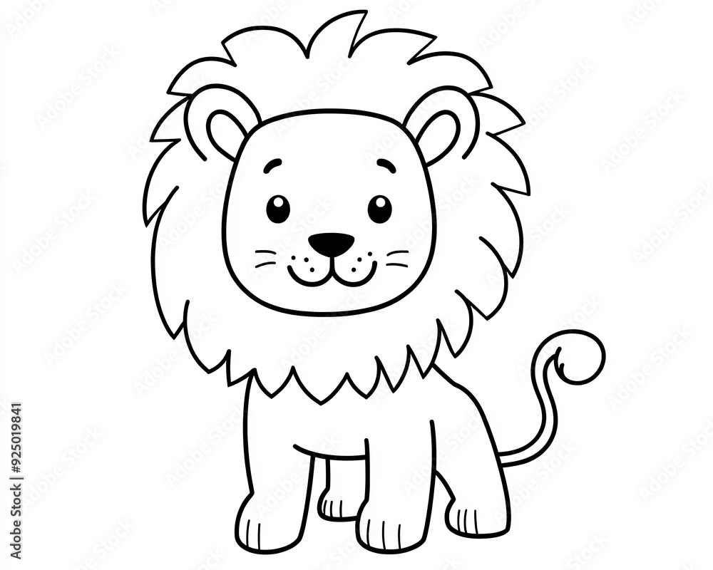 Fototapeta premium Cute kawaii lion illustration for children’s coloring book with minimalist style and simple line art on a white background
