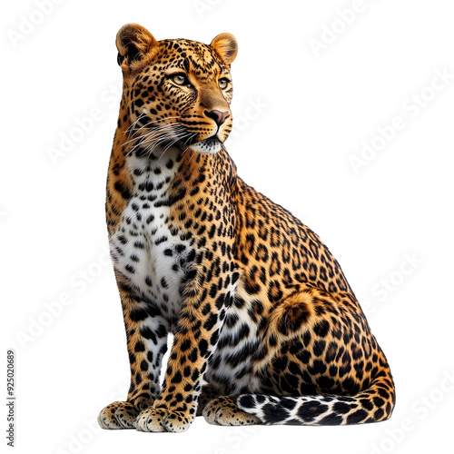 Majestic Leopard Posing Gracefully on Plain White Background Transparent PNG
