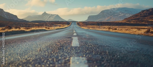 Highway with extended miles of asphalt, leading to new destinations enticingly displays vast landscapes placing emphasis on scenic views. Ideal for a copy space image.