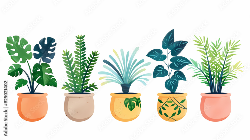 Set of different plants in pots isolated on white background illustration Set of different plants in pots isolated on white background illustration
