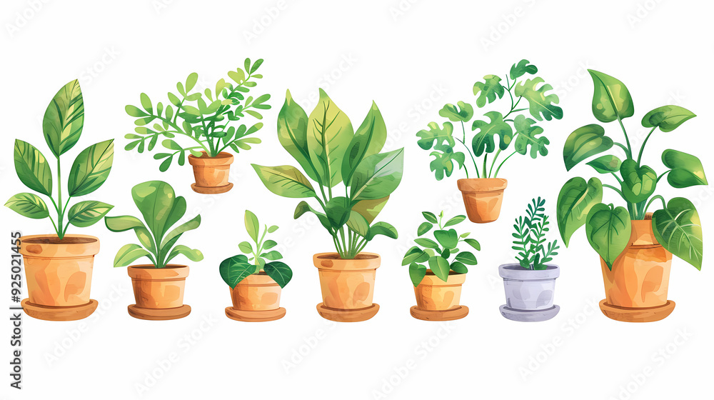 Set of different plants in pots isolated on white background illustration Set of different plants in pots isolated on white background illustration