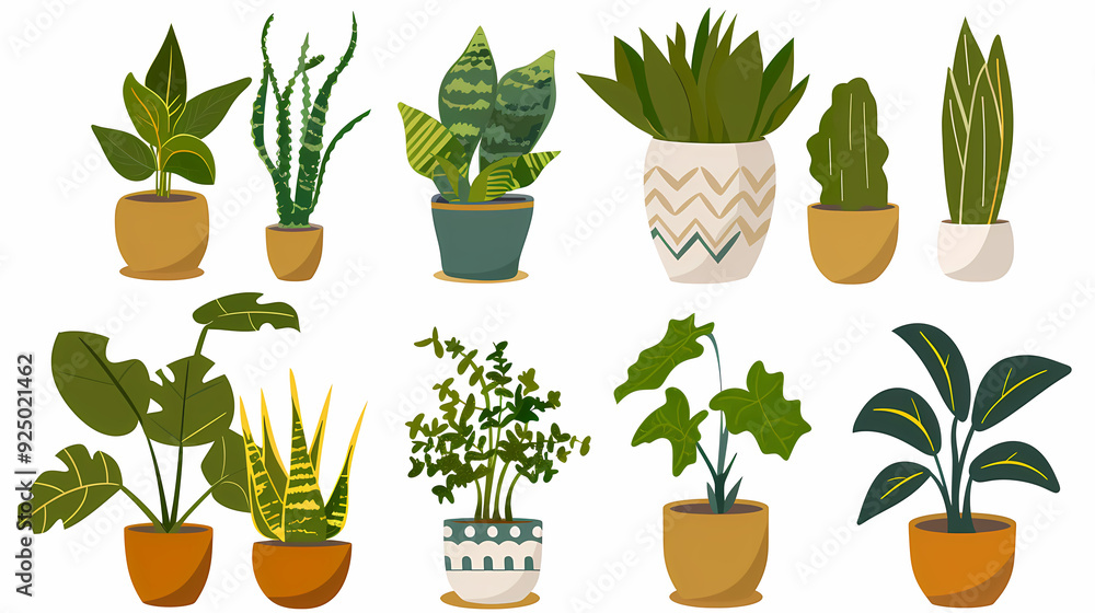 Set of different plants in pots isolated on white background illustration Set of different plants in pots isolated on white background illustration