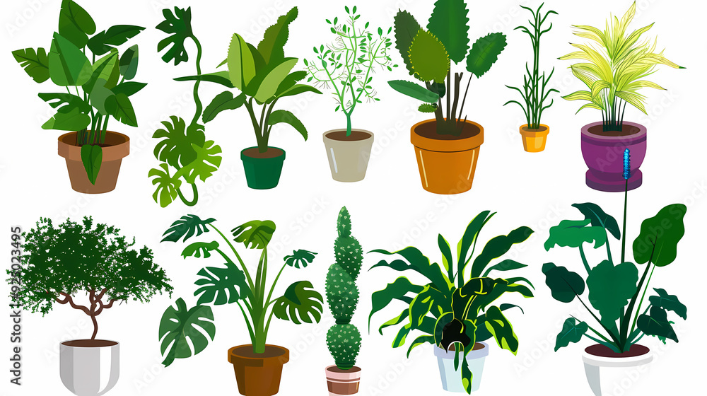 Set of different plants in pots isolated on white background illustration Set of different plants in pots isolated on white background illustration