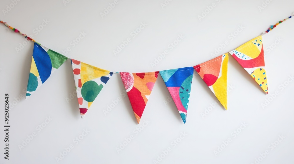 Fototapeta premium Decoration of colorful bunting flags on a white background. 