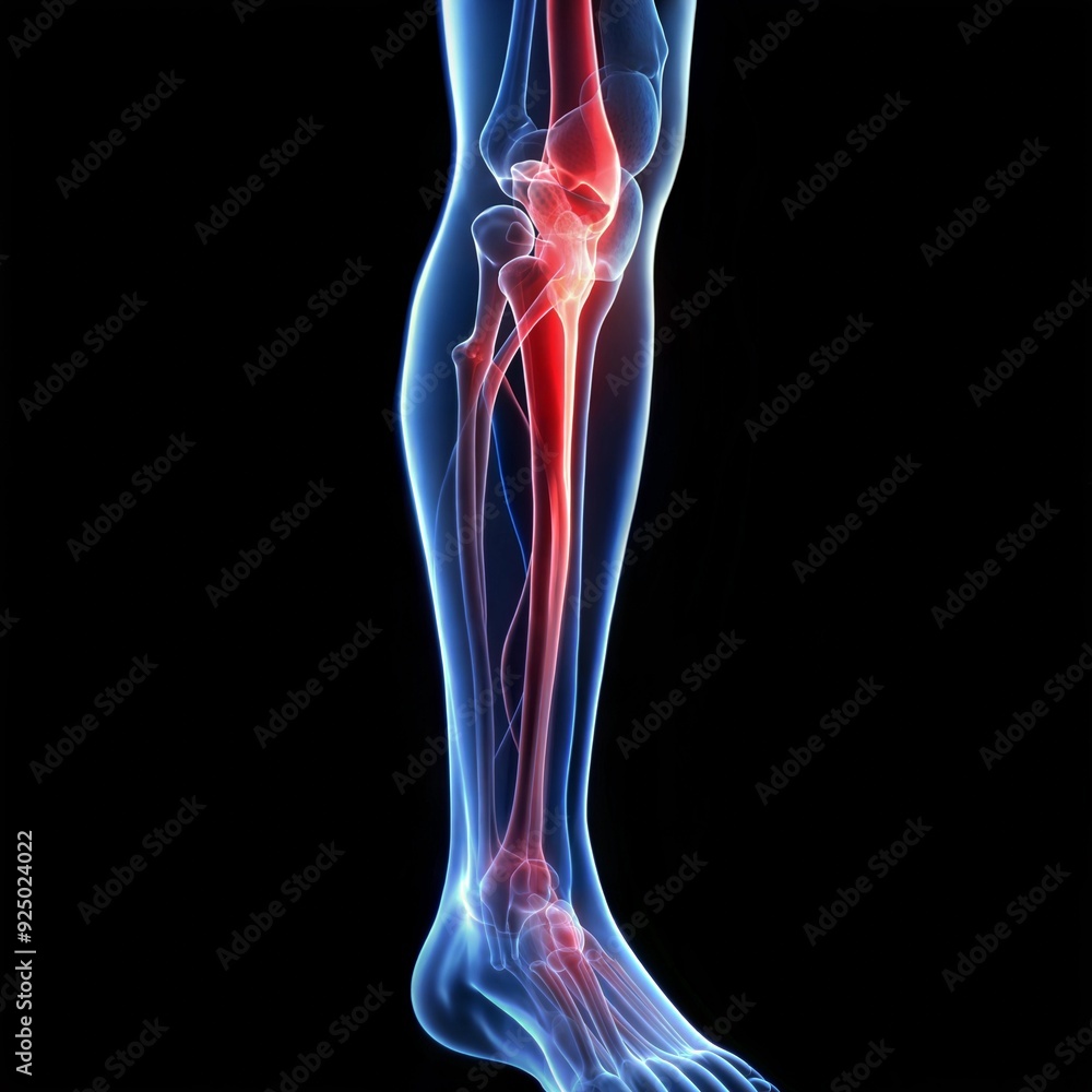 Medical X-ray of Leg with Blood Clot: An X-ray style image of a leg, with a visible blood clot in one of the veins. Highlight the contrast between the clot and the surrounding tissues. Medical X-ray of Leg with Blood Clot: An X-ray style image of a leg, with a visible blood clot in one of the veins. Highlight the contrast between the clot and the surrounding tissues.