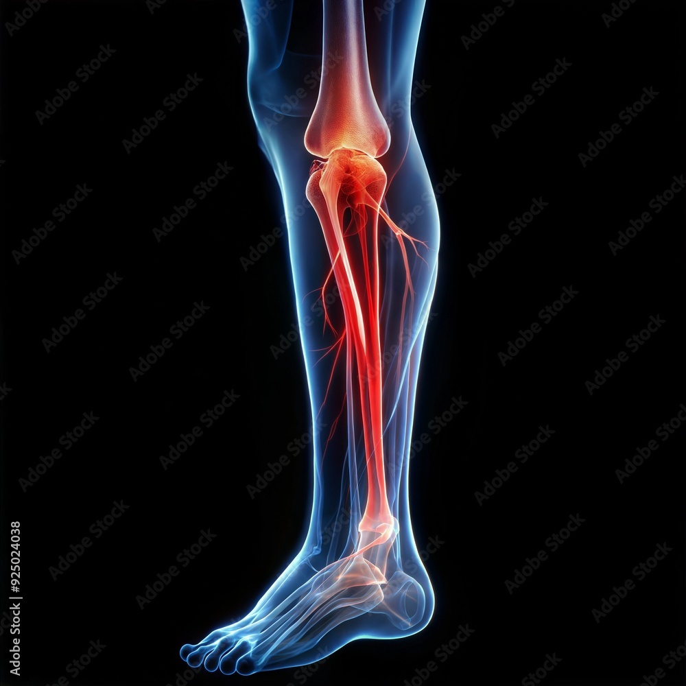 Medical X-ray of Leg with Blood Clot: An X-ray style image of a leg, with a visible blood clot in one of the veins. Highlight the contrast between the clot and the surrounding tissues. Medical X-ray of Leg with Blood Clot: An X-ray style image of a leg, with a visible blood clot in one of the veins. Highlight the contrast between the clot and the surrounding tissues.