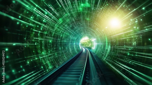 Green tunnel, abstract background, technology influence, future evolution, immersive design, neon glow, 3D effects, futuristic vibes