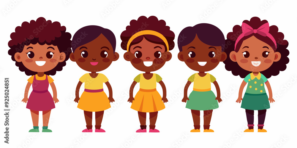 Set of young African American woman character on white background. Happy black girl
Set of young African American woman character on white background. Happy black girl