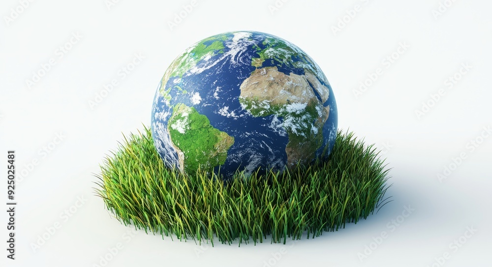 Green Earth globe made from leaves on a white background with shadow, 3D model Green Earth globe made from leaves on a white background with shadow, 3D model