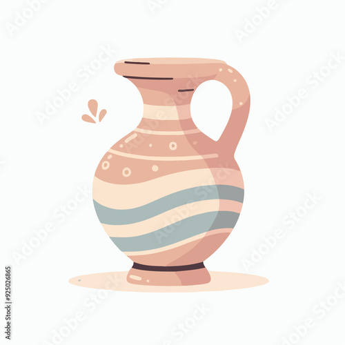 A vase with a blue stripe on it. The vase is sitting on a white background