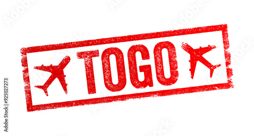 Togo - is a country in West Africa, text emblem stamp with airplane