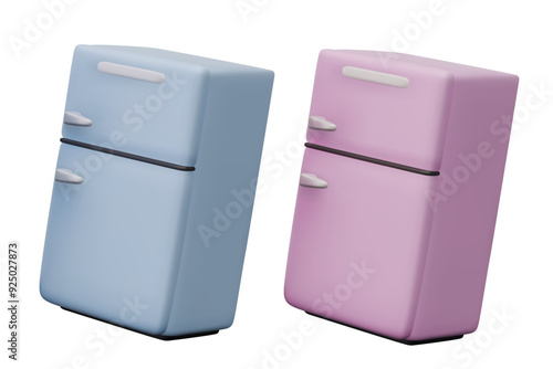 Closed two chamber refrigerator in realistic style. Set of vector templates