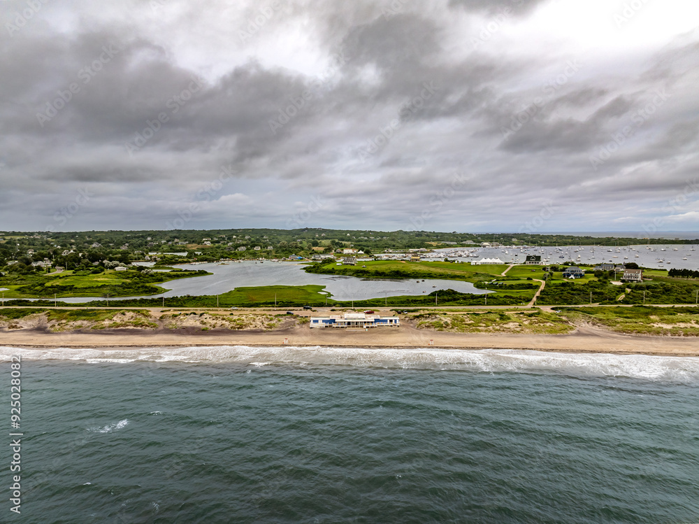 Fototapeta premium 08-08-2024 - Late afternoon sunset over Scotch Beach and the Great Salt Pond New Shoreham, Block Island, Rhode Island 