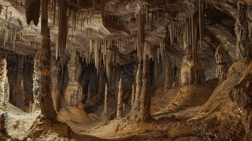 Stalactite and Stalagmite Formations in a Cave