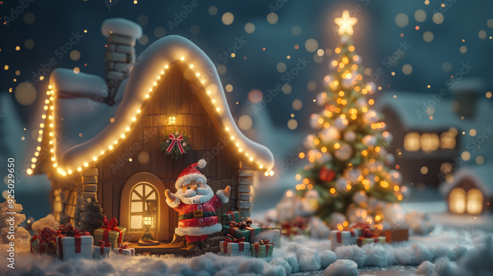 Whimsical Christmas Scene with Santa and Tree Whimsical Christmas Scene with Santa and Tree