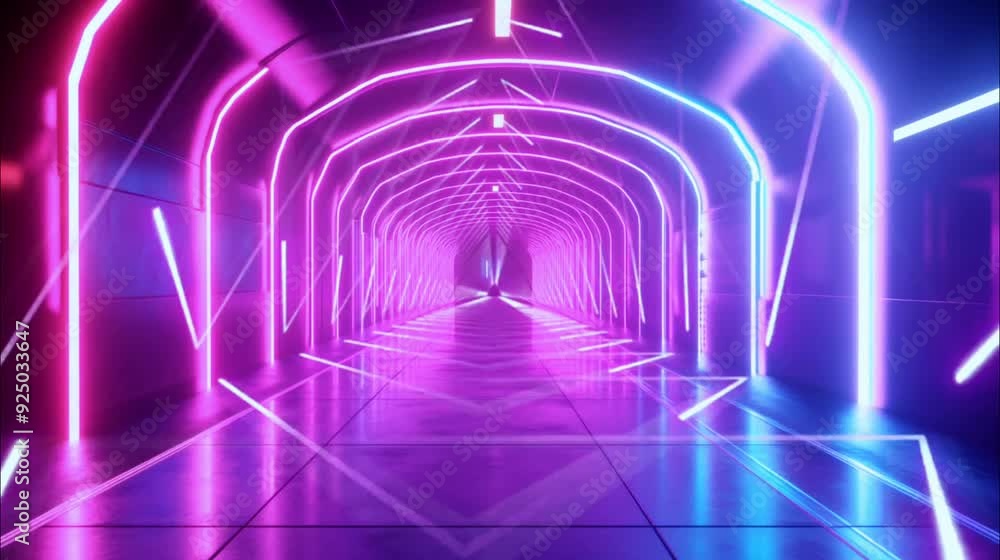 Seamless looping 4k time-lapse animation video background of neon-lit futuristic tunnel with glowing lines and reflections. Seamless looping 4k time-lapse animation video background of neon-lit futuristic tunnel with glowing lines and reflections.
