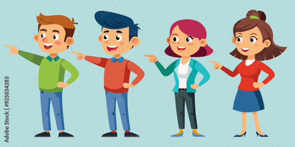 Set of male and female characters pointing their finger somewhere or showing something
Set of male and female characters pointing their finger somewhere or showing something