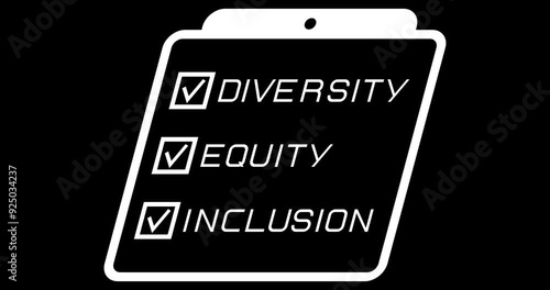 Pad with diversity, equity, inclusion acception animation. White on black. Footage. Alpha channel. Transparent background.