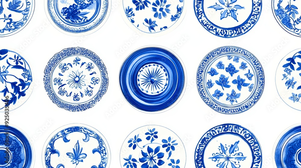 Ultra-high resolution minimalist marketing poster featuring a seamless pattern of traditional Chinese blue and white porcelain, with space reserved for text Ultra-high resolution minimalist marketing poster featuring a seamless pattern of traditional Chinese blue and white porcelain, with space reserved for text