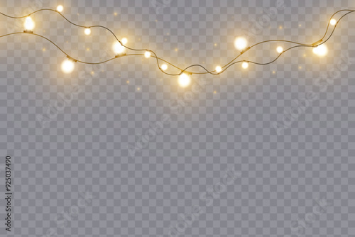 Christmas lights set. Vector New Year decorates garland with glowing light bulbs