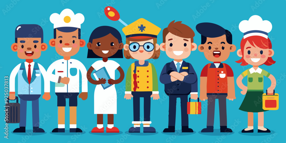 Set of characters of different professions. Men and women in uniform, professional activities
Set of characters of different professions. Men and women in uniform, professional activities