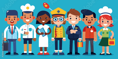 Set of characters of different professions. Men and women in uniform, professional activities
