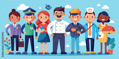 Set of characters of different professions. Men and women in uniform, professional activities
