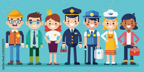 Set of characters of different professions. Men and women in uniform, professional activities
