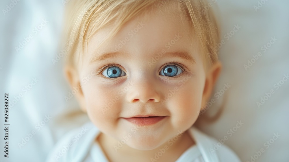 A baby with blue eyes is smiling A baby with blue eyes is smiling