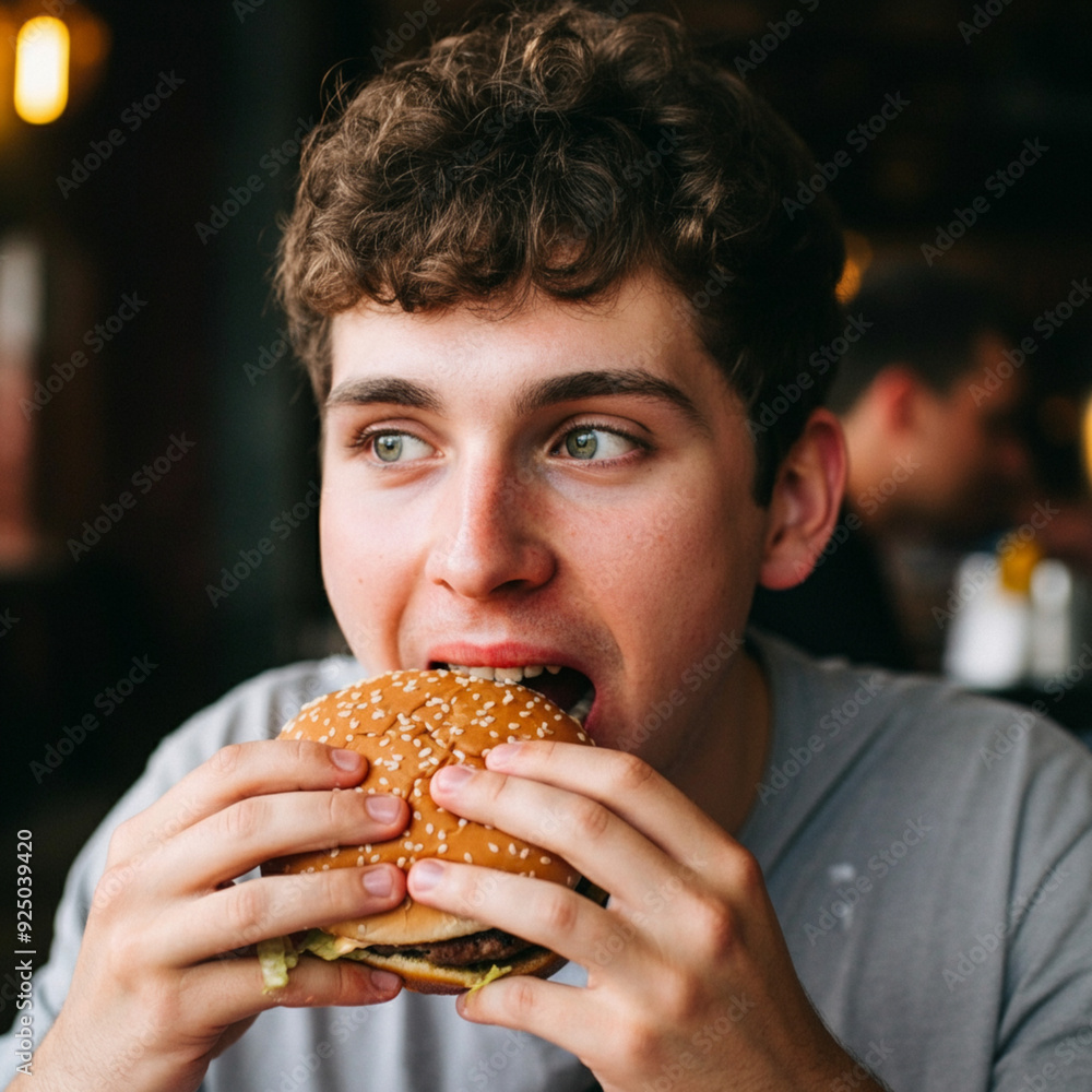 Boy Taking a bite from Burger - Ai Generated Boy Taking a bite from Burger - Ai Generated