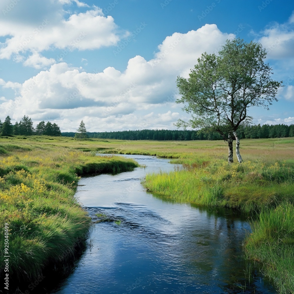 Scenic view of a river under a clear blue sky Scenic view of a river under a clear blue sky