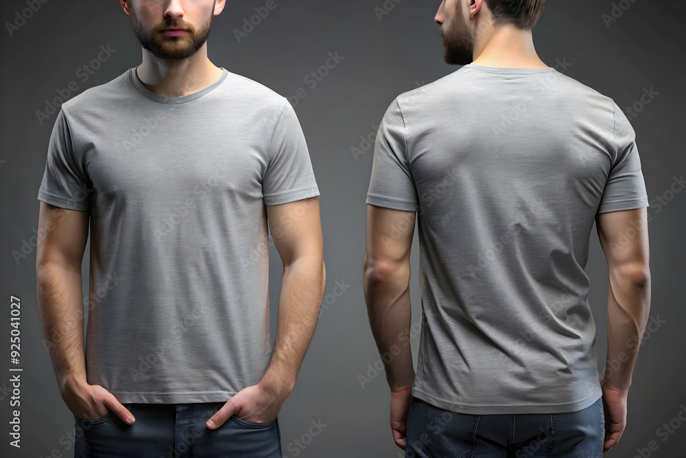 T-Shirt Mockup of Man Wearing Ice Grey T-Shirt Front and Back Views T-Shirt Mockup of Man Wearing Ice Grey T-Shirt Front and Back Views