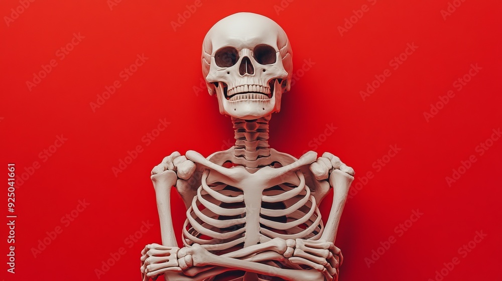 Skeleton arm crossed on red background Skeleton arm crossed on red background