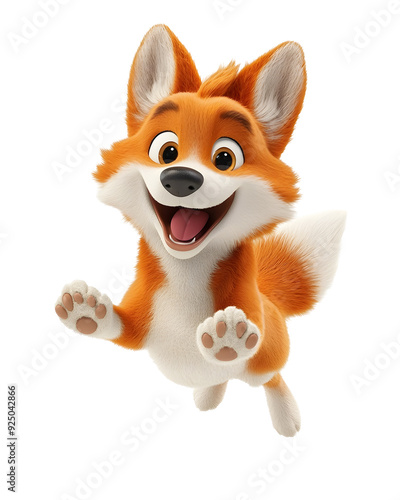 Animated Cartoon Golden Retriever Fox Happily Jumping With Joy On White Background Transparent PNG