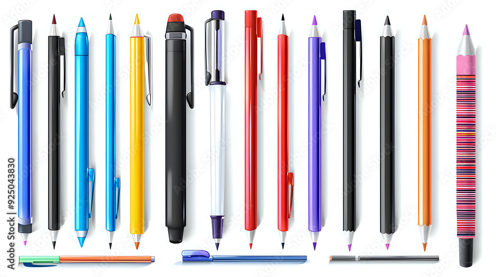 A collection of pens and pencils of various colors and styles A collection of pens and pencils of various colors and styles