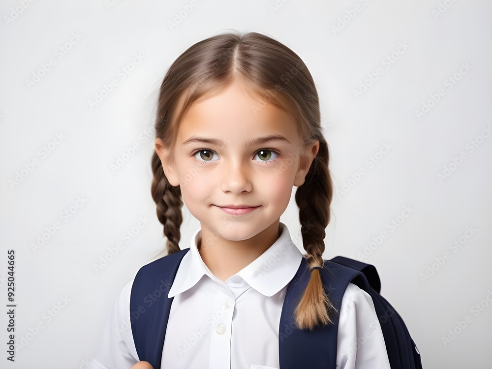 photo cute smiling little school girl white background Generative AI photo cute smiling little school girl white background Generative AI