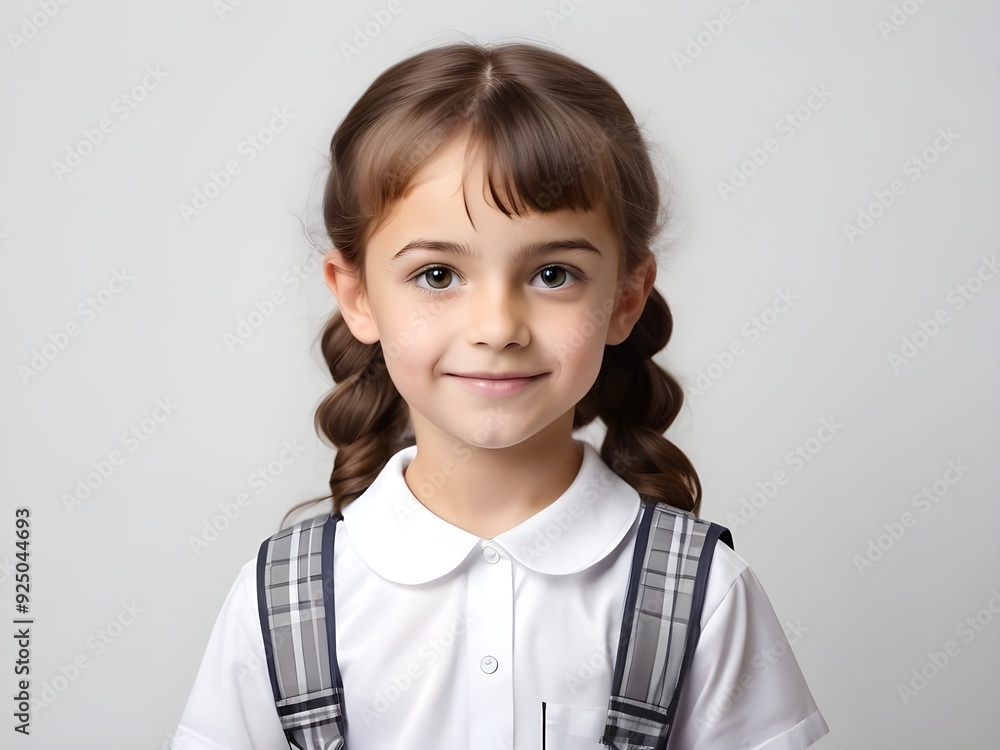 photo cute smiling little school girl white background Generative AI photo cute smiling little school girl white background Generative AI