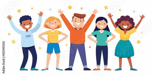 Happy people rejoice and show positive gestures on a white background. Concept of happiness and youth
