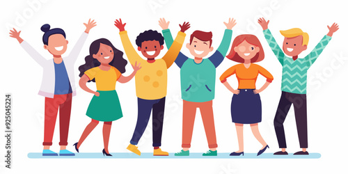 Happy people rejoice and show positive gestures on a white background. Concept of happiness and youth
