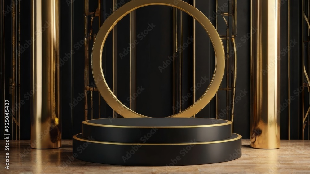 round podium geometry with black and gold elements round podium geometry with black and gold elements