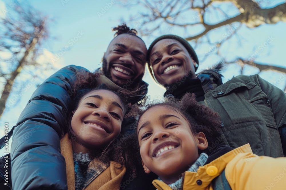 Happy family enjoying a day in the city, smiling for a portrait that captures their love and togetherness. Happy family enjoying a day in the city, smiling for a portrait that captures their love and togetherness.