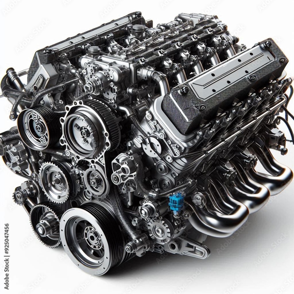 Realistic v8 engine on a white background, engine picture Realistic v8 engine on a white background, engine picture