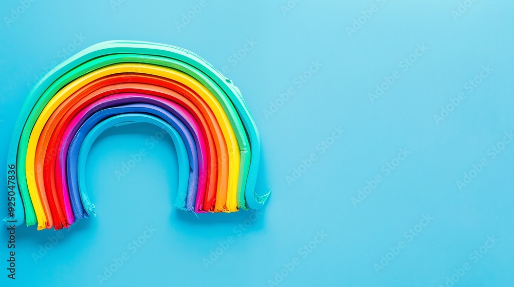 Fototapeta premium A rainbow made of colorful playdoh on a blue background.