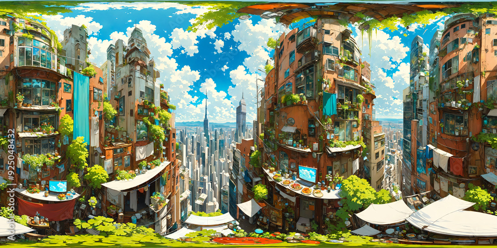 HDRI Anime Cityscape Equirectangular Panorama 63 HDRI Anime Cityscape Equirectangular Panorama 63