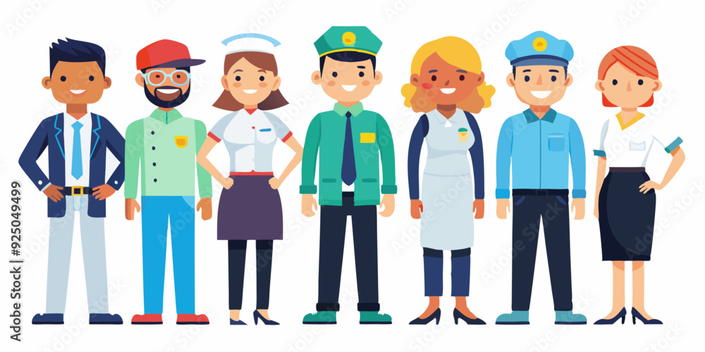Set of people of different professions. Men and women in uniform in full length on a white background
Set of people of different professions. Men and women in uniform in full length on a white background