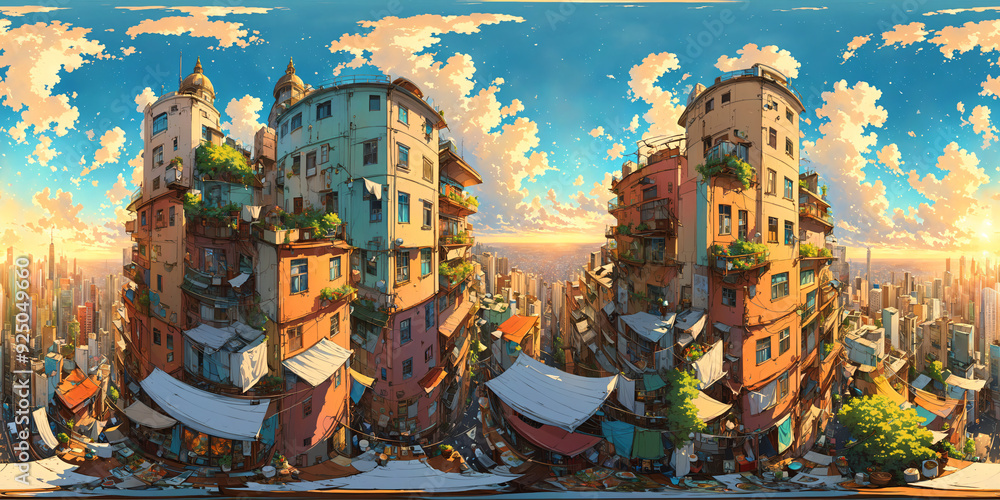 HDRI Anime Cityscape Equirectangular Panorama 4 HDRI Anime Cityscape Equirectangular Panorama 4