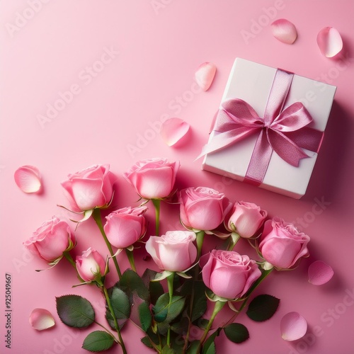 Mother's day sale poster or banner set with sweet hearts, envelope, bouquet of tulips and gift box on