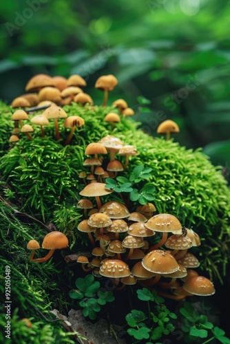 Green forest, mossy log, wildlife habitat.