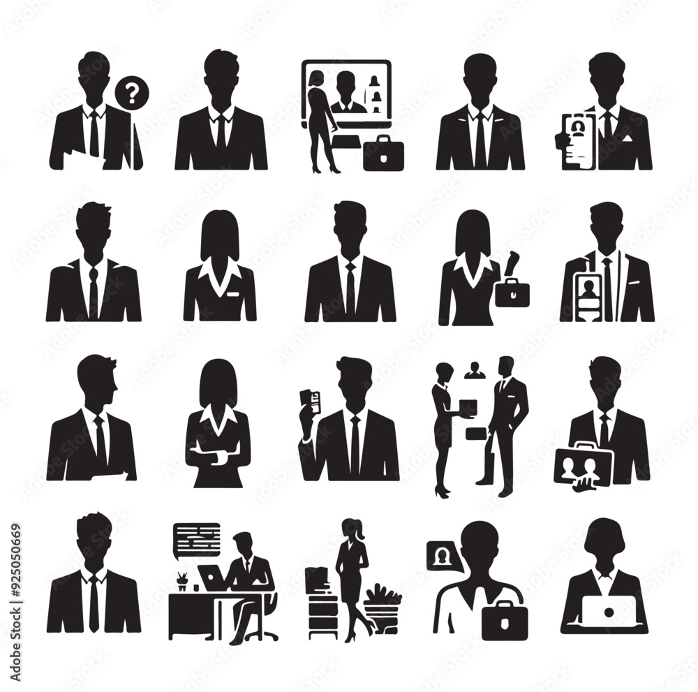Business avatars set silhouette vector illustration Business avatars set silhouette vector illustration