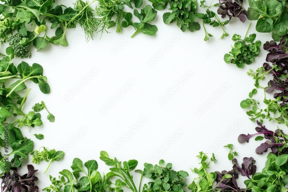 Obraz premium An array of leafy herbs and vegetables used for cooking or as a colorful backdrop, suggesting health and freshness.